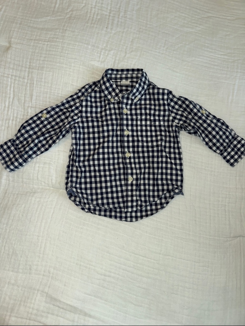 Baby Gap gingham dark navy and white button up toddler shirt 12-18 months